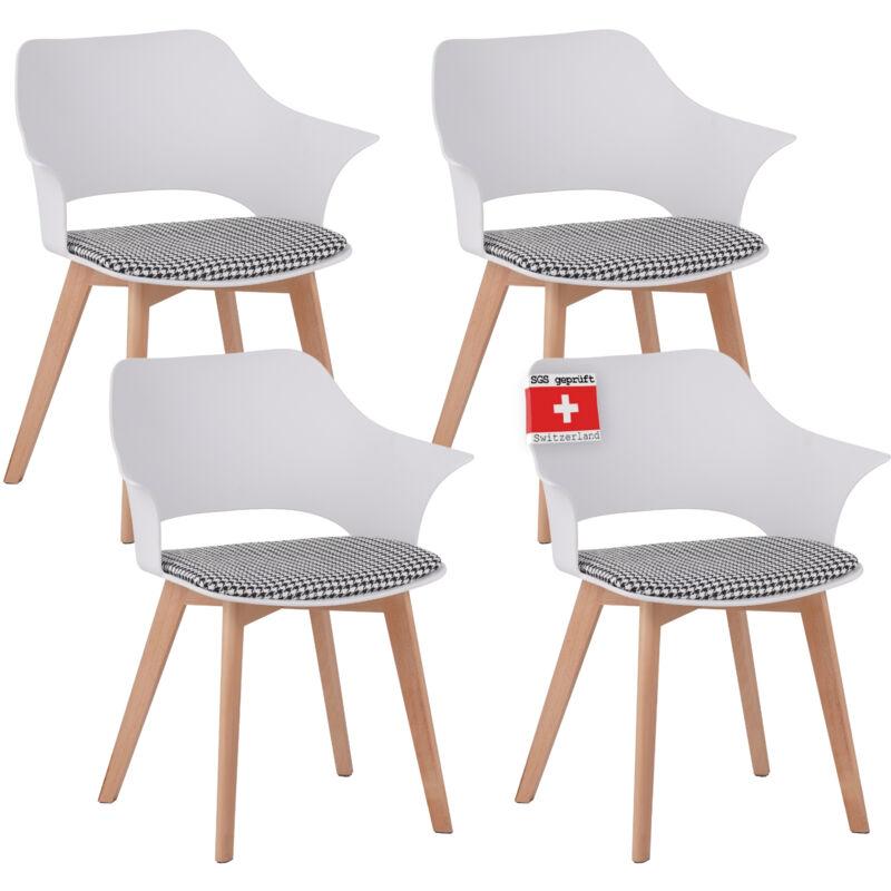 Albatros Esszimmerstühle 4er Set Aalborg, Weiß - Beine Aus Buche Massiv-holz, Skandinavisches Retro-design, Bequemer Schalenstuhl - Eleganter Küchenstuhl,