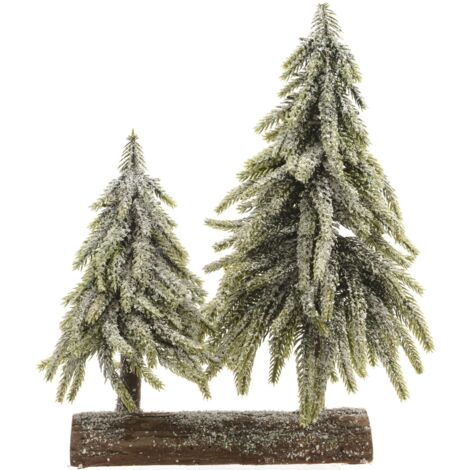 Alberelli di Natale innevati con base in legno in PE Effetto Real Touch h 23 cm -23 cm