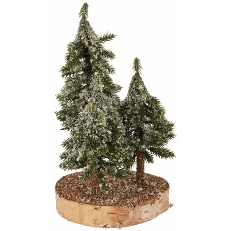 Alberelli di Natale innevati con base in legno in PE Effetto Real Touch h 23 cm -23 cm