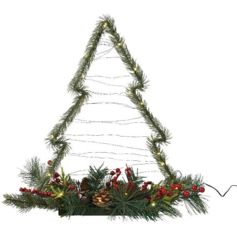 Alberello di Natale con bacche, pigne e luci led decorazione natalizia -50 cm
