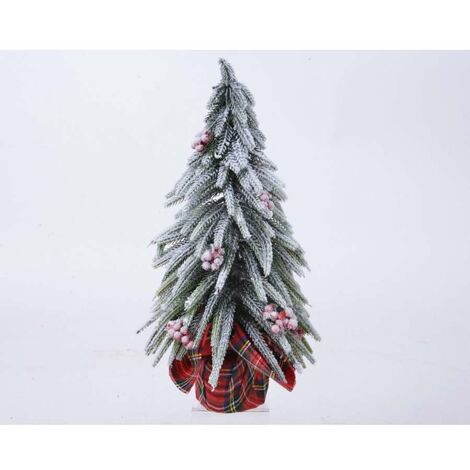 Alberello innevato h 20 cm - Bianco/Rosso