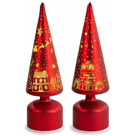 Alberi di Natale da tavolo, girevoli in vetro rosso e con luci LED - Set da 2, altezza 31 centimetri