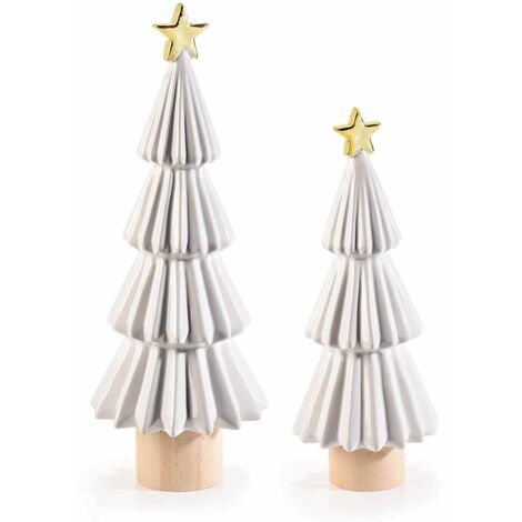 Alberi di Natale da tavolo in porcellana bianca lucida con stella argentata