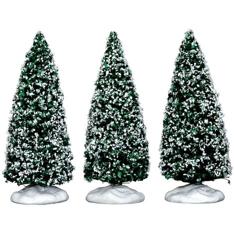 Alberi di Natale innevati Juniper, accessori per villaggio di Natale, set di 3 pezzi