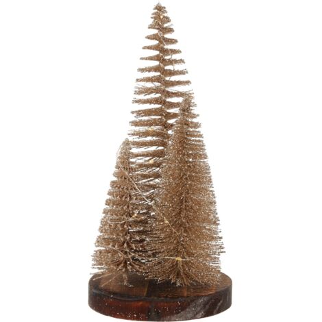 Alberi di Natale su base, con led luminosi e timer, color oro, set da 3 pezzi -30 cm