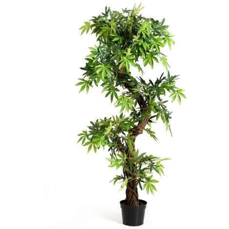 Albero artificiale in legno e foglie in plastica per casa o ufficio 160x19x19cm