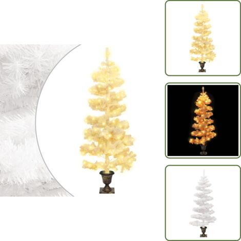 Albero Artificiale - vidaXL Albero di Natale Preilluminato con Vaso Bianco 120 cm in PVC - Albero a Spirale