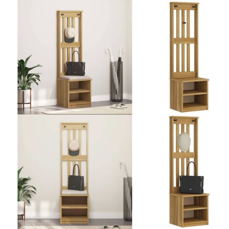 Albero da Ingresso SANDNES 45x40x159,5 cm in Legno di Pino - Mobile da ingresso - Panca da ingresso