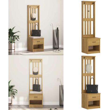Albero da Ingresso SANDNES 45x40x159,5 cm in Legno di Pino - Mobile da ingresso - Panca da ingresso