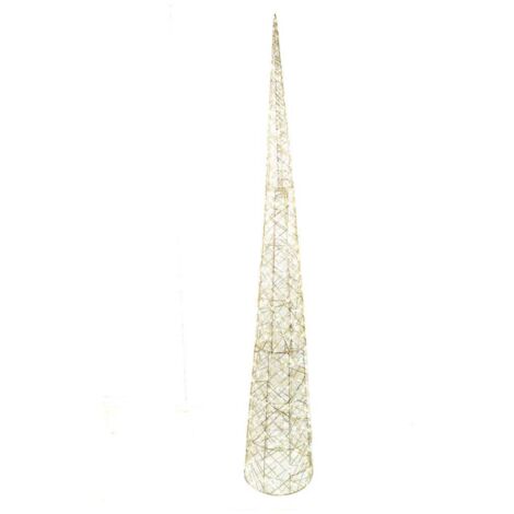 Albero decorativo cono oro in metallo con luci per decorazione natalizia -150 cm