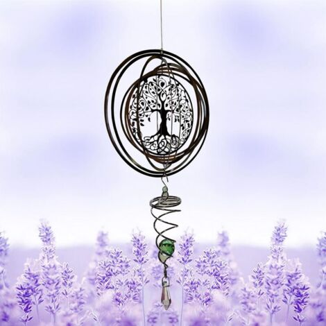 (Albero della vita) Campanelli eolici in metallo 3D, campanelli eolici a spirale sospesi, sculture eoliche sospese con sfera di osservazione a spirale, acciaio inossidabile, prato e cortile