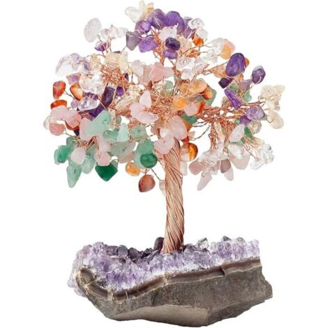 Albero della Vita nei 7 Chakra, decorazione Feng Shui con cristalli naturali e base in ametista, pietra Reiki, ornamento decorativo da tavolo, decorazione per la meditazione