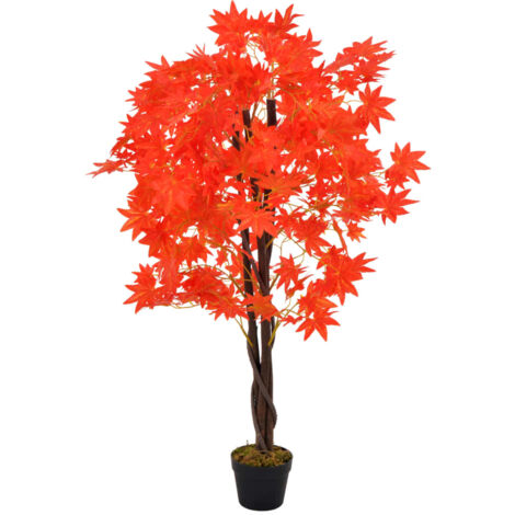 vidaXL Albero di Acero Artificiale con Vaso Rosso/Verde 120 cm Pianta Finta