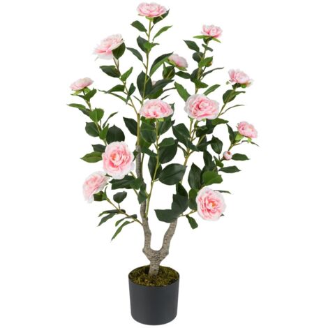 Albero di camelia artificiale 90cm con fiori in vaso da vivai Rosa e Verde