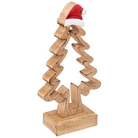 Albero di legno con cappello di babbo natale h21cm - Feeric lights & christmas