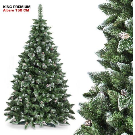 Albero Di Natale Con Foto.Albero Di Natale 150 Cm King Premium Verde Innevato 550 Rami Folto Con Pigne