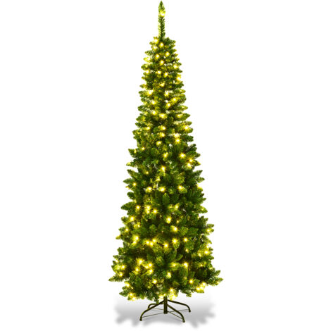Albero di Natale 225cm con 1085 rami Abete illuminato con base metallica e 150 luci LED