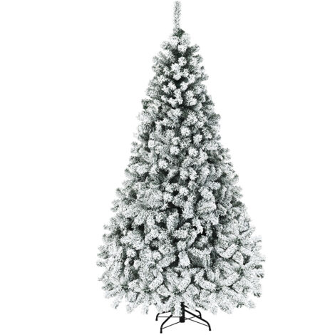 Albero di Natale 225cm in PVC 1010 rami Abete innevato illuminato con base metallica Bianco