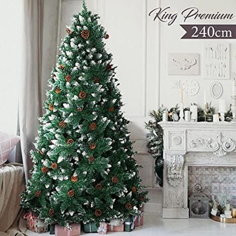 BAKAJI Albero di Natale 250cm King Premium Verde Innevato 1600 Rami Folto con Pigne