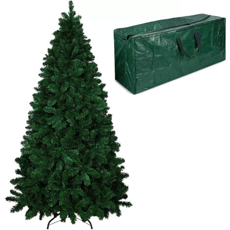 BRICOZONE 240 Cm Con Sacca Effetto Reale 1516 Rami Foltissimo Molto Folto Rami A Gancio Base A Croce Sicura In Metallo Doppia Foglia Colorata In PVC Abete Natalizio (240 Cm, 1516 Rami)