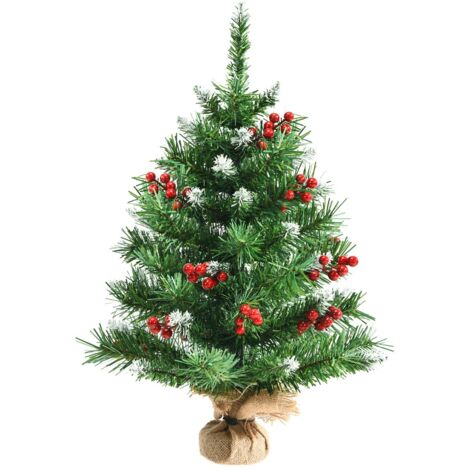 Albero di Natale 60cm per scrivania con 76 rami in PVC Albero realistico con bacche rosse