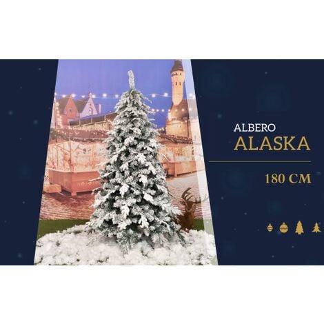 Albero Di Natale Alaska Innevato Floccato Folto 180 Cm Realistico Ombrello Pe+Pvc