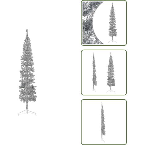Albero di Natale Argento - vidaXL Albero Natale Artificiale Sottile a Metà Supporto Argento 240cm - Albero di Natale in PVC
