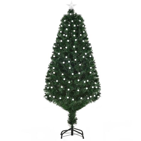 Albero di Natale Artificiale 150 cm 170 Rami con Luci LED e Fibre Ottiche Colorate Verde