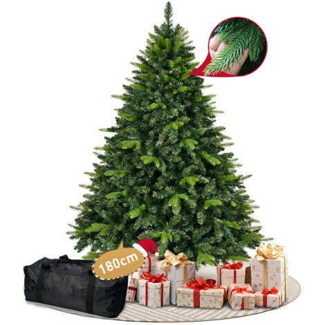 Albero di Natale Artificiale 180cm- Albero di Natale Folto e Realistico Stampato a Iniezione, Finto Christmas Tree con Supporto in Legno e Sacca per Riporlo