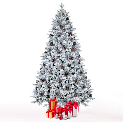 Albero di Natale Innevato con Pigne e Luci Led H.180/240 cm Apertura ad  Ombrello 