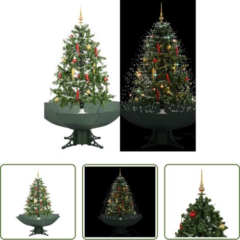 Albero di Natale artificiale -  Albero di Natale con Neve e Base a Ombrellone Verde 140 cm