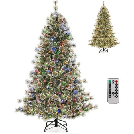 Albero di Natale artificiale con punte di pino e setole in PVC luci LED multicolore pre-illuminato 180cm