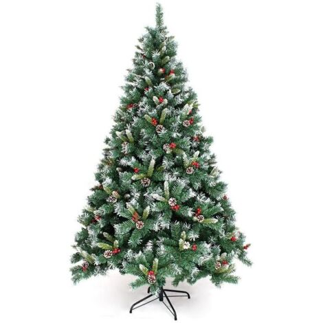 Albero di Natale artificiale da 5 piedi, albero di Natale in abete rosso con cerniera, non illuminato, con 450 rami e supporto in metallo pieghevole, per uso interno ed esterno, perfetto per Natale