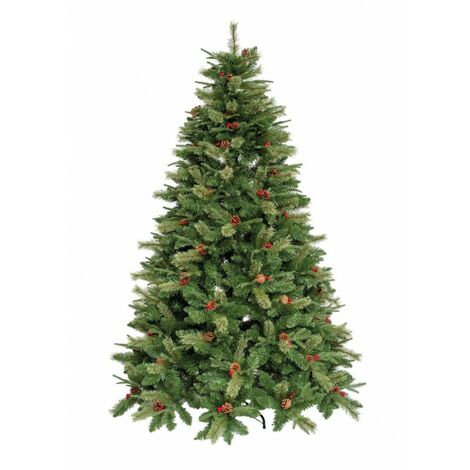 Albero di Natale ARTIFICIALE GORDON verde folto con pigne e bacche super realistico - H240 cm - 1668 rami