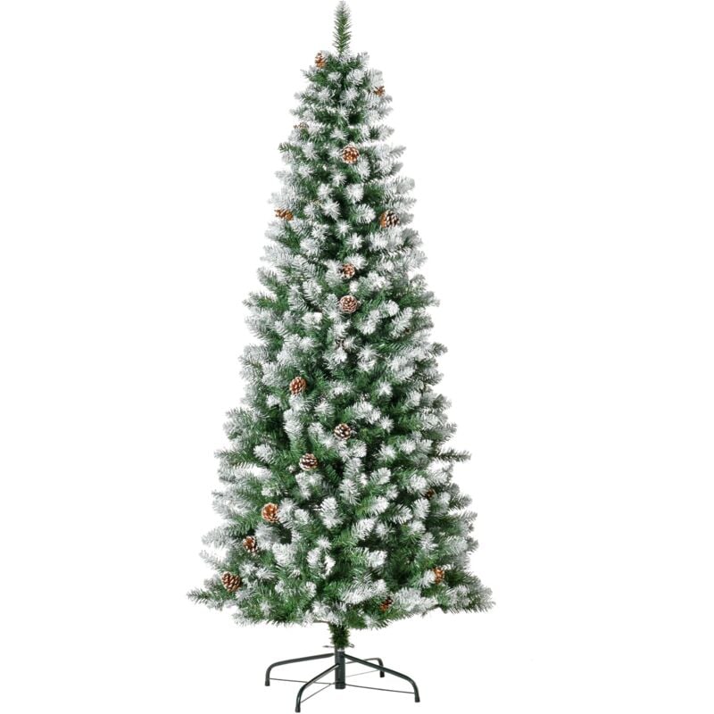 Giordanoshop - Albero di Natale Artificiale Innevato 180 cm 630 Rami e 37 Pigne Verde e Bianco