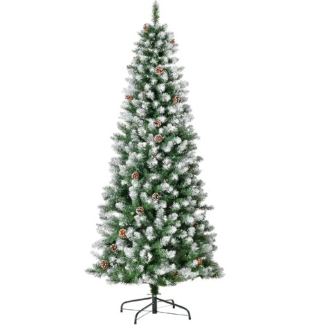 Albero di Natale Artificiale Innevato 180 cm 630 Rami e 37 Pigne Verde e Bianco