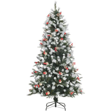 Albero di Natale Artificiale Innevato 180 cm 678 Rami con Bacche Rosse e Pigne Verde