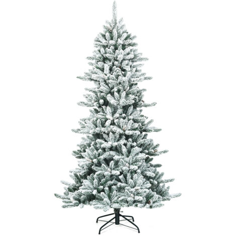 Albero di Natale artificiale innevato 210cm con pigne bianche base in ferro resistente