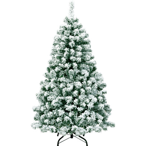 Albero di Natale artificiale innevato con cerniera 200 luci LED base pieghevole 135cm