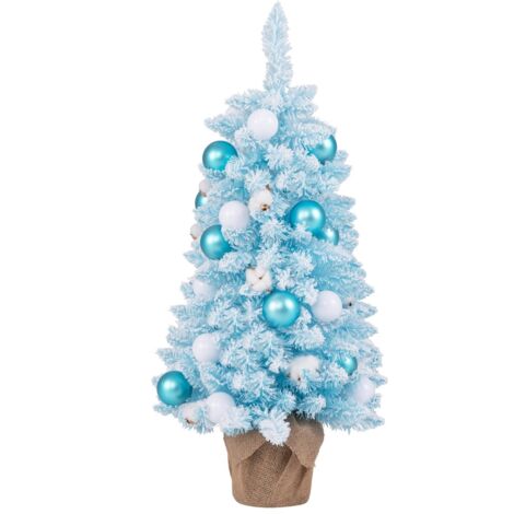 Albero di Natale artificiale mini da 90cm con 12 palline di cotone naturale Blu e bianco
