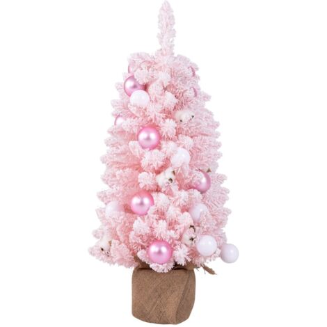Albero di Natale artificiale mini da 90cm con 12 palline di cotone naturale Rosa