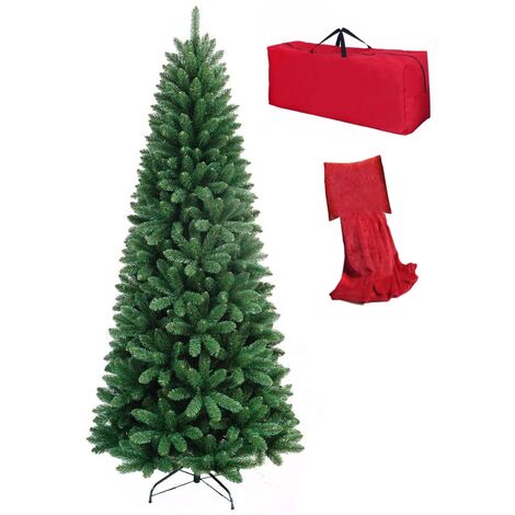 FairyTrees Albero di Natale Slim Artificiale Supporto in Legno 150cm