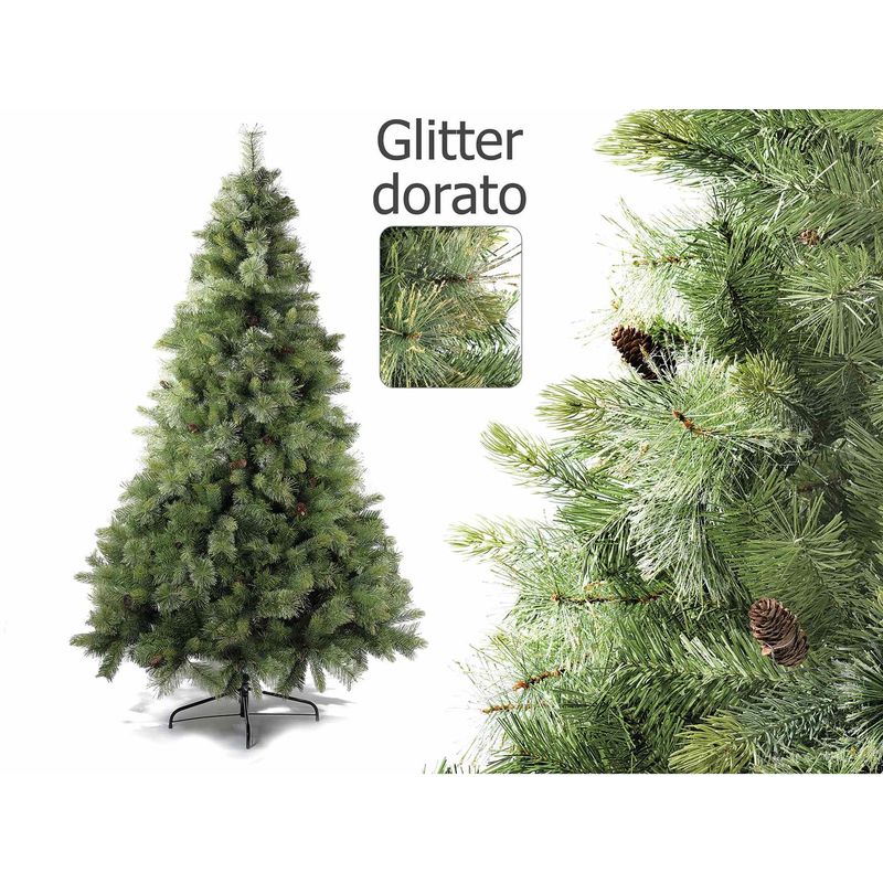 Immagini Di Natale Glitter.Albero Di Natale Artificiale Pino Verde Con Glitter E Pigne 1017 Rami Altezza 2 10 Metri 7442202843826