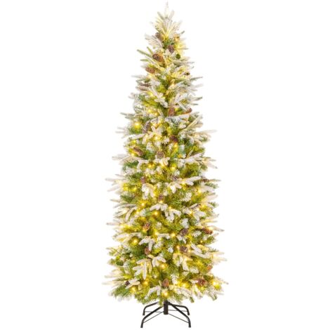 Albero di Natale artificiale pre-luminoso 190cm foderato di neve con 671 punte e rami articolati