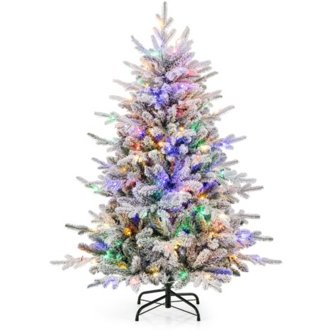 Albero di Natale artificiale rivestito di neve di 147cm con cerniera e 8 modalità luminose