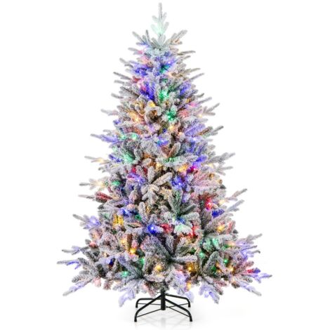 Albero di Natale artificiale rivestito di neve di 186cm con cerniera e 8 modalità luminose