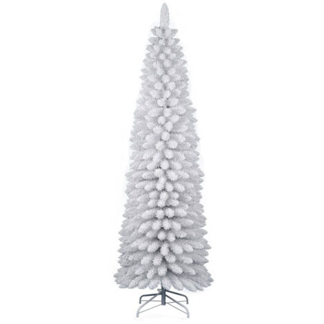 Albero di Natale Artificiale Slim Floccato Realistico Innevato 210 cm 442 Rami Bianco Effetto Neve