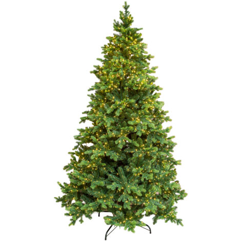Albero di Natale Artificiale Verde H 180cm x L 120cm Super Folto con 2000 Luci Led Incorporate e Base a Croce in Metallo