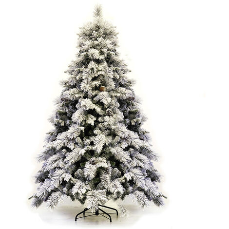 Albero di natale bianco NEBRASKA con neve e pigne innevato cm 230 cime 1418 grandi e folte