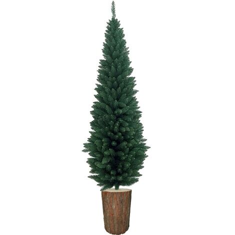 Albero di natale cm210 slim con tronco in legno vero naturale artificiale verde casa decorazioni addobbi moderno bellissimo